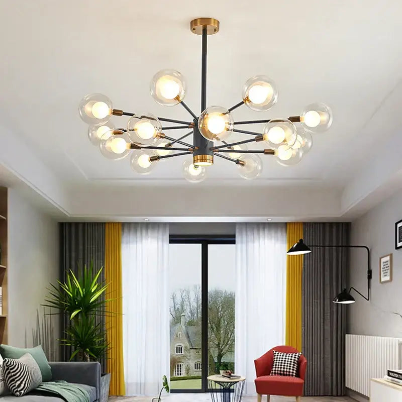Modern black & gold glass ball chandelier living room pendant light