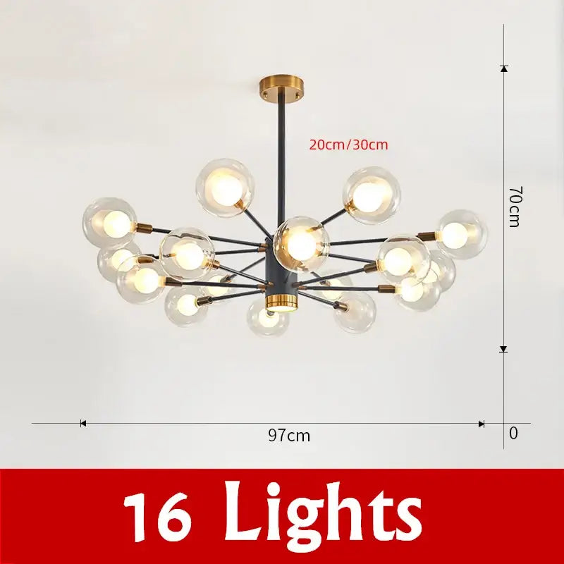 Modern black & gold glass ball chandelier living room pendant light