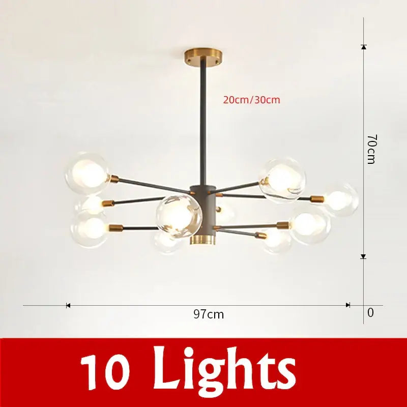 Modern black & gold glass ball chandelier living room pendant light