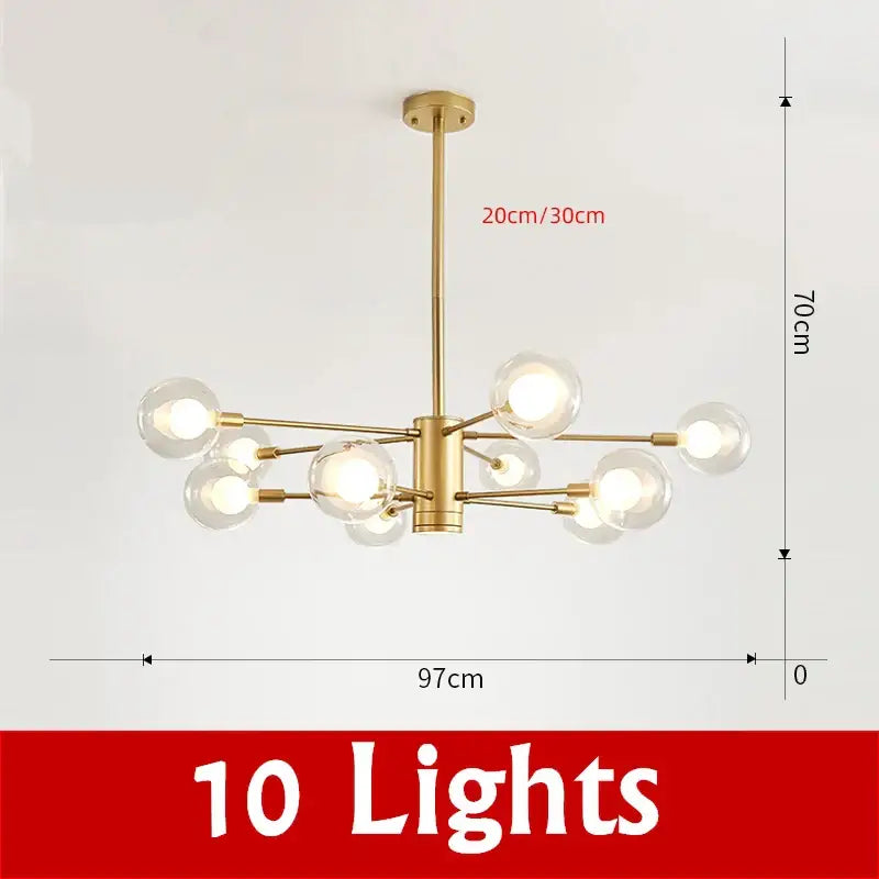 Modern black & gold glass ball chandelier living room pendant light