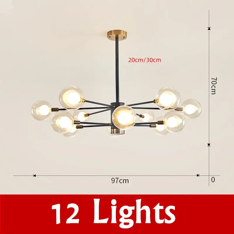 Modern black & gold glass ball chandelier living room pendant light
