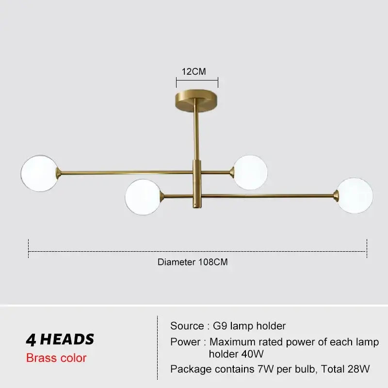 Decorbites glass brass chandelier living room geometric pendant light