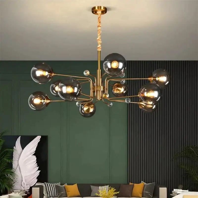 Decorbites glass bubble chandelier gold and crystal living room light