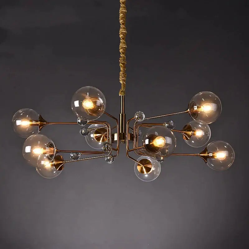 Decorbites glass bubble chandelier gold and crystal living room light
