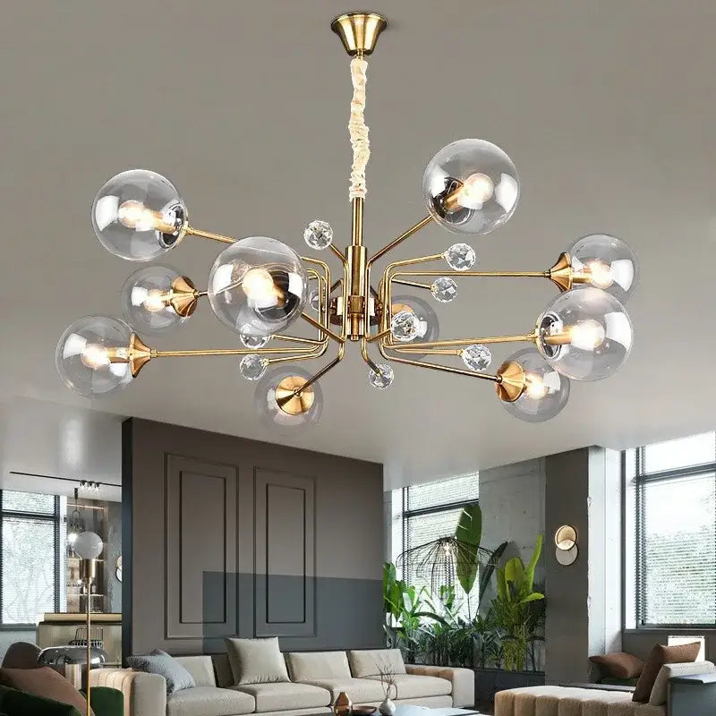 Decorbites glass bubble chandelier gold and crystal living room light