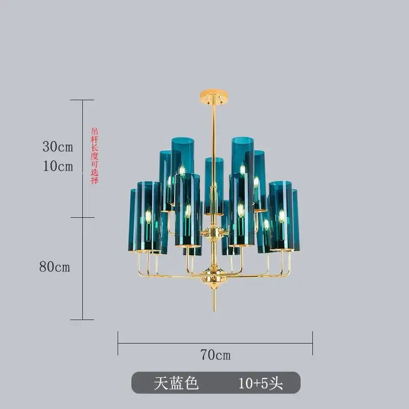Decorbites glass chandelier blue and gold luxury dining room light