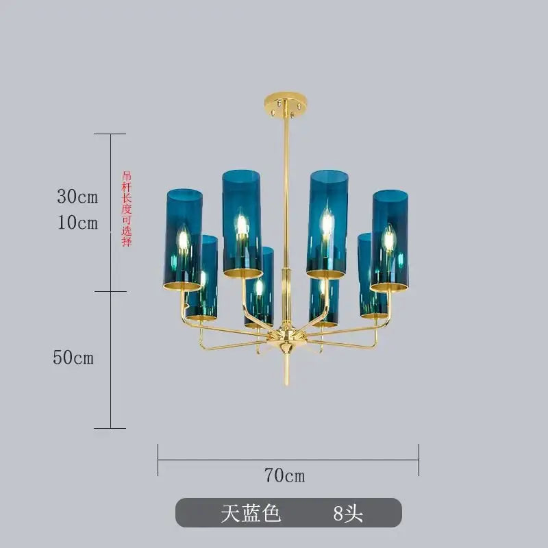 Decorbites glass chandelier blue and gold luxury dining room light