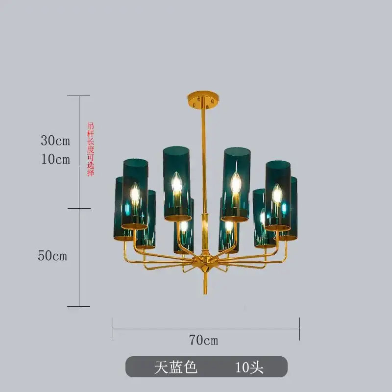 Decorbites glass chandelier blue and gold luxury dining room light