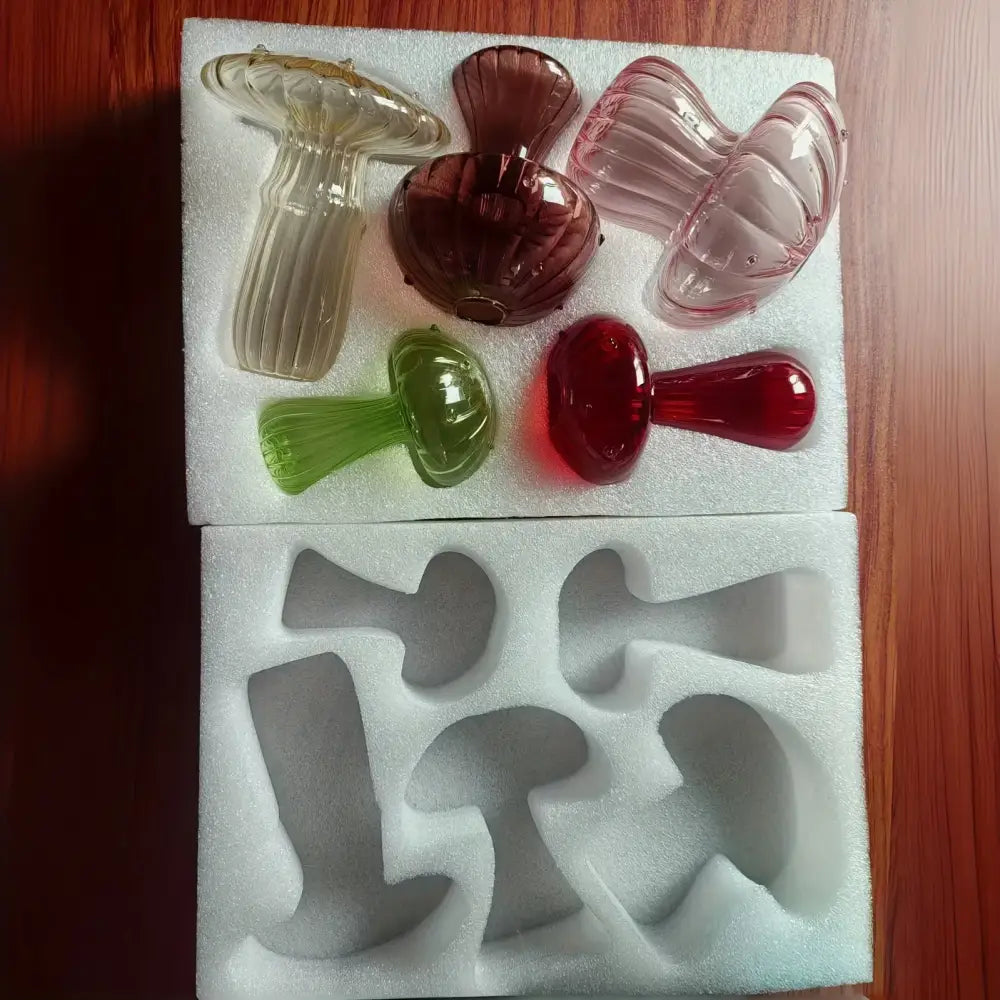 Colorful glass mushroom hydroponic planter set for garden and home