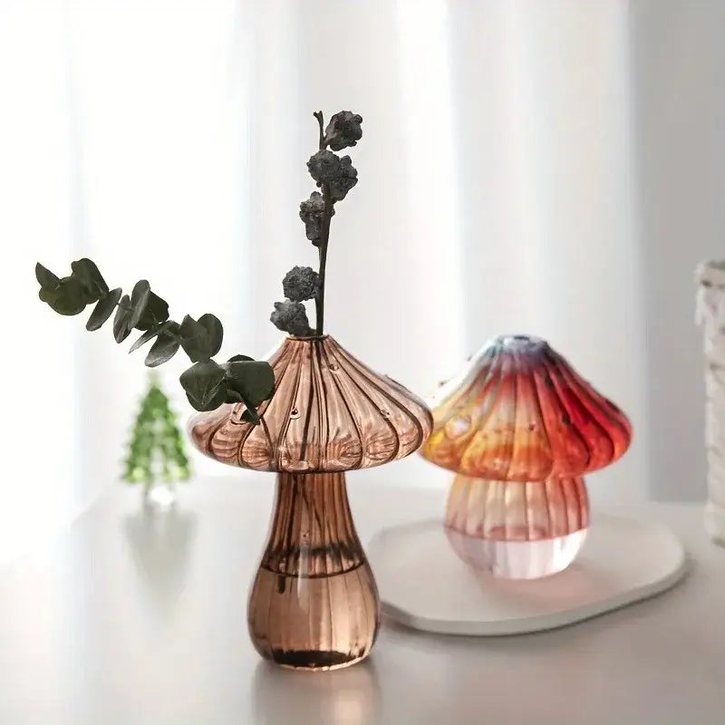 Colorful glass mushroom hydroponic planter set for garden and home