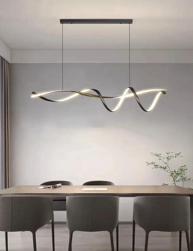 Modern black & gold wave led glass pendant light dining room