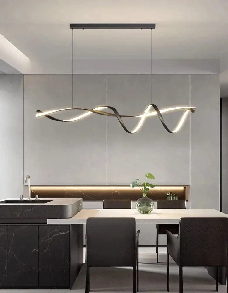 Modern black & gold wave led glass pendant light dining room