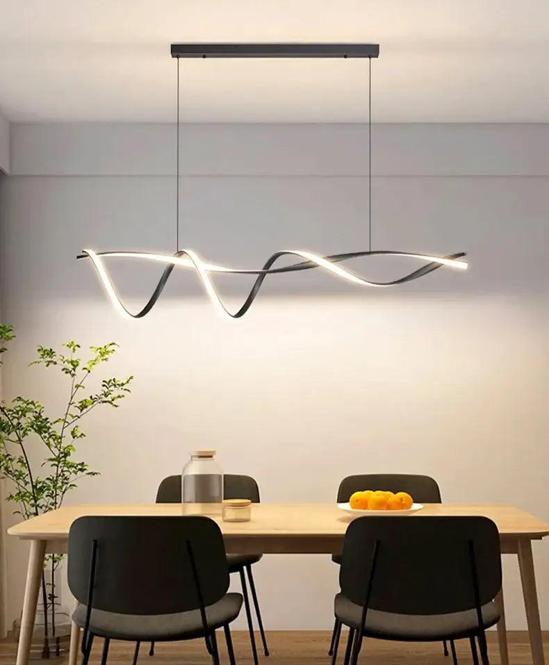 Modern black & gold wave led glass pendant light dining room