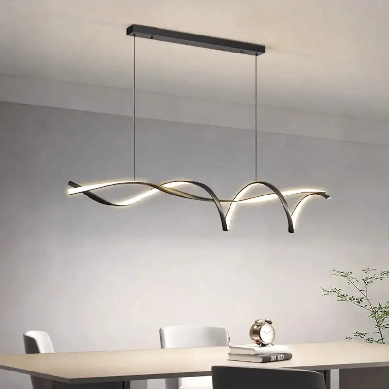 Modern black & gold wave led glass pendant light dining room