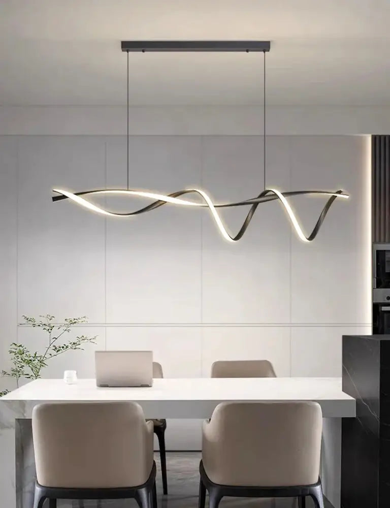 Modern black & gold wave led glass pendant light dining room