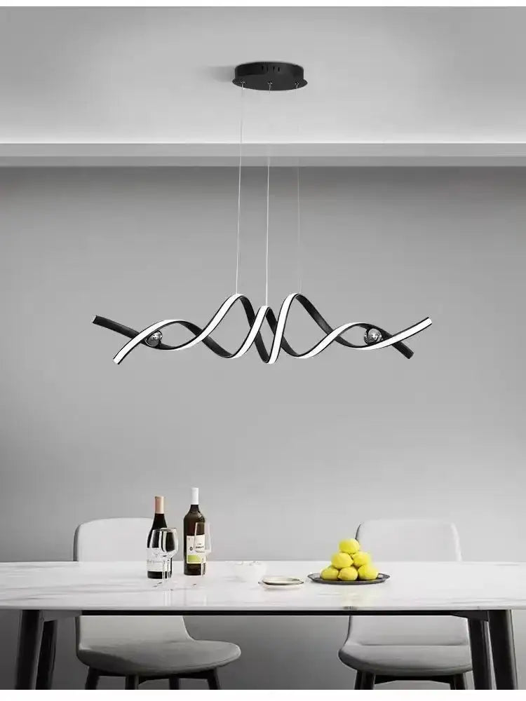 Modern black & gold wave led glass pendant light dining room