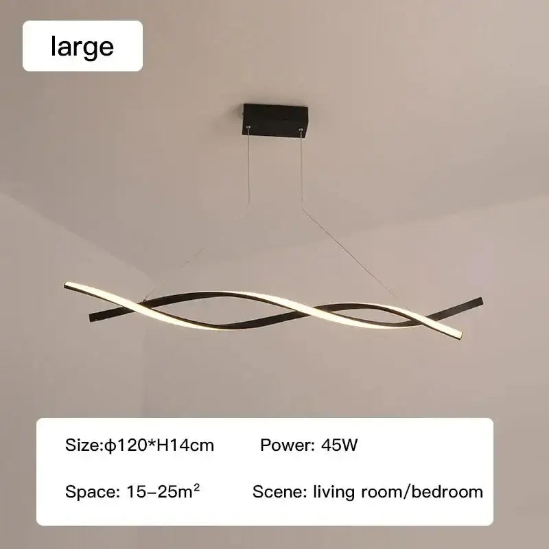 Modern black & gold wave led glass pendant light dining room