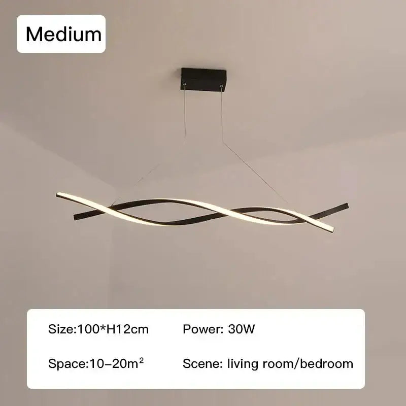 Modern black & gold wave led glass pendant light dining room