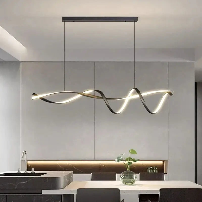 Modern black & gold wave led glass pendant light dining room