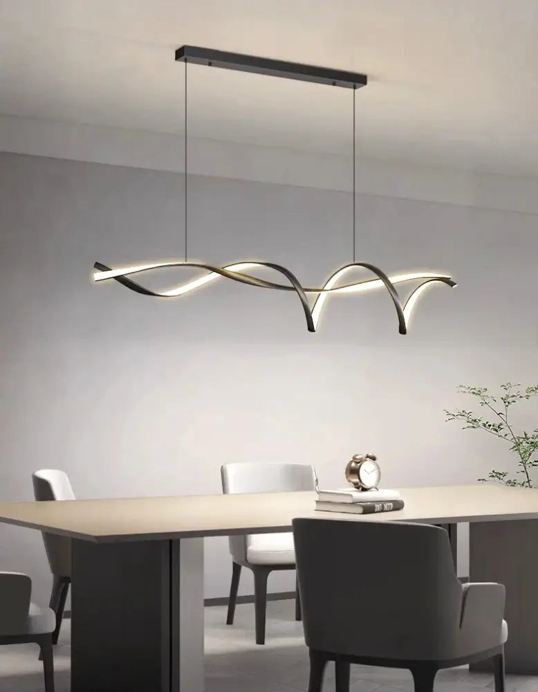 Modern black & gold wave led glass pendant light dining room