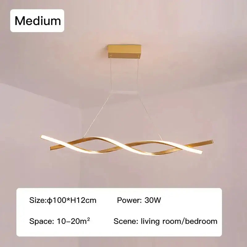 Modern black & gold wave led glass pendant light dining room