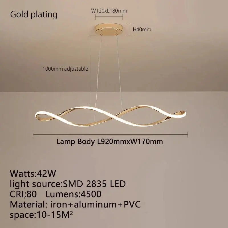 Modern black & gold wave led glass pendant light dining room