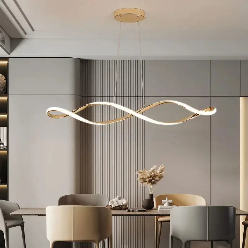 Modern black & gold wave led glass pendant light dining room