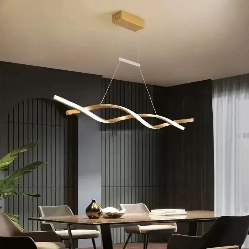 Modern black & gold wave led glass pendant light dining room