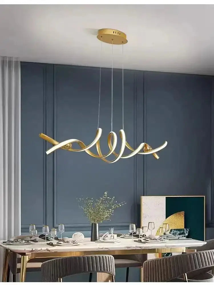 Modern black & gold wave led glass pendant light dining room