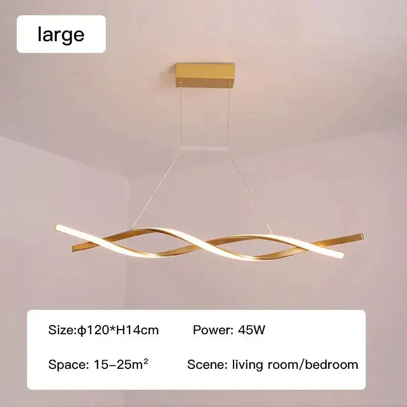 Modern black & gold wave led glass pendant light dining room