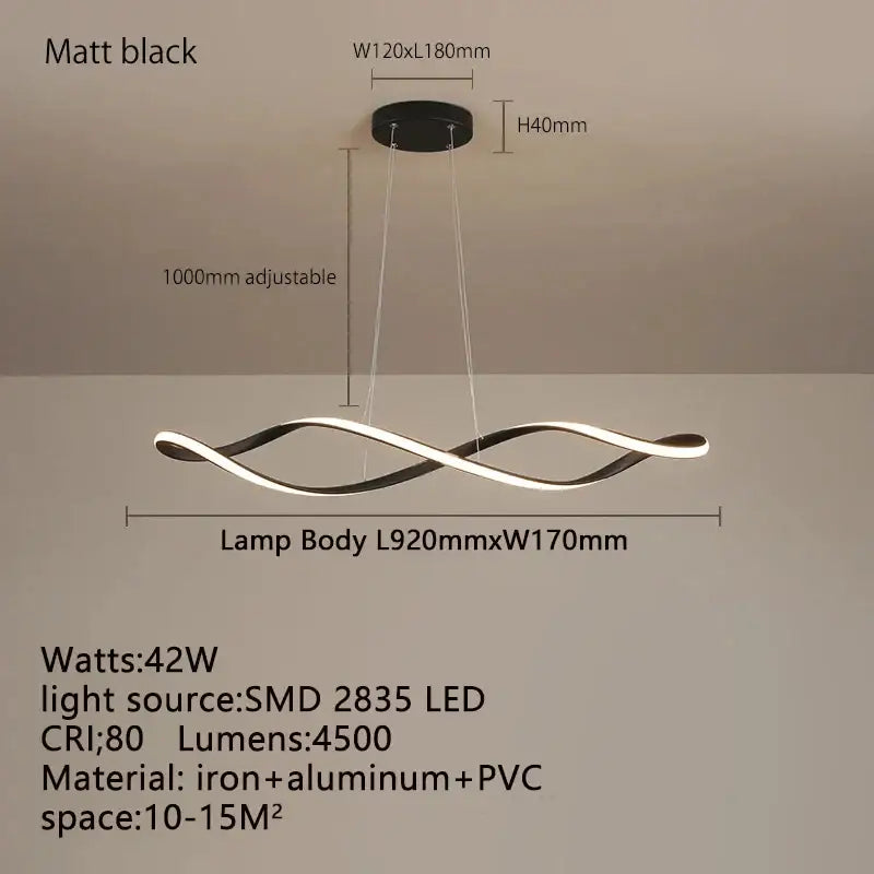 Modern black & gold wave led glass pendant light dining room