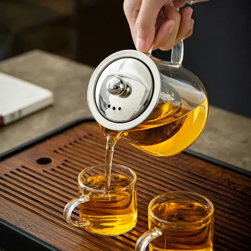 Modern clear glass tea jug set with stainless steel lid kitchenware