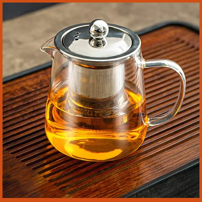 Modern clear glass tea jug set with stainless steel lid kitchenware
