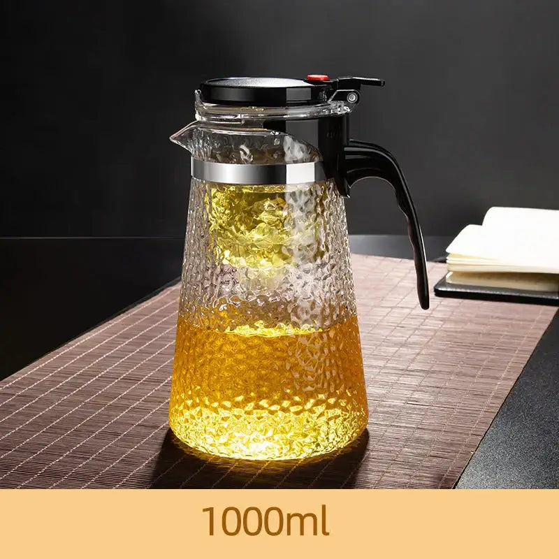 Hammered textured glass tea maker kitchen teapot with black handle