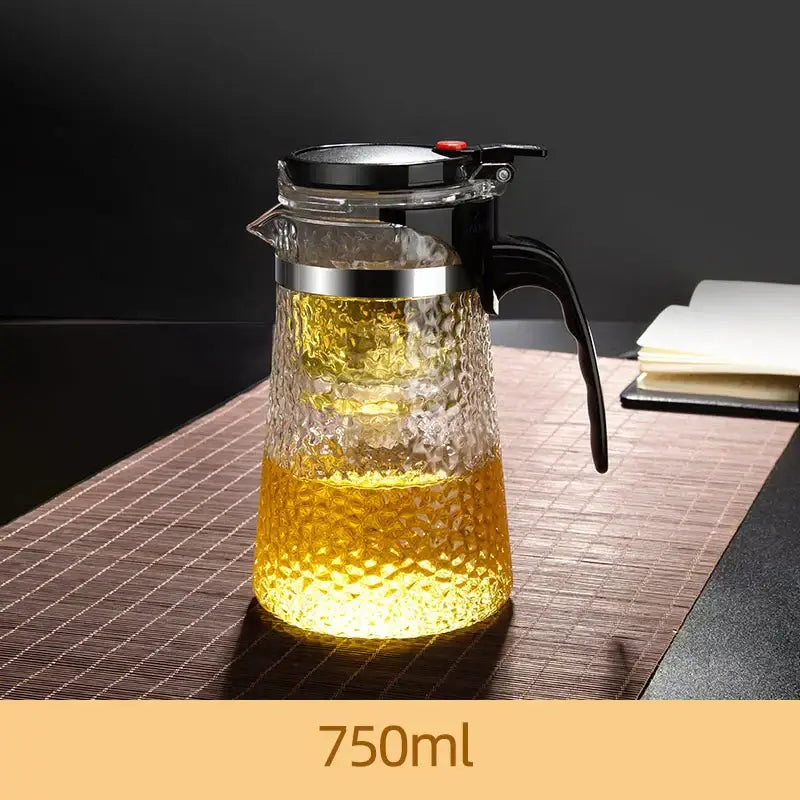 Hammered textured glass tea maker kitchen teapot with black handle
