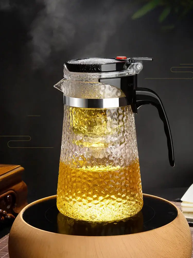 Hammered textured glass tea maker kitchen teapot with black handle
