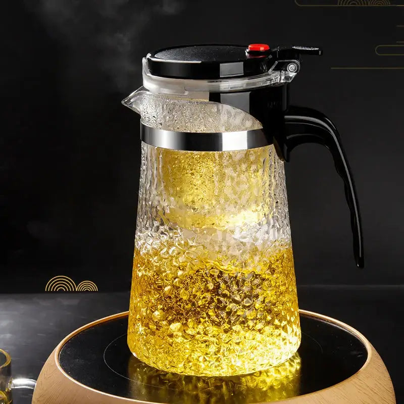 Hammered textured glass tea maker kitchen teapot with black handle