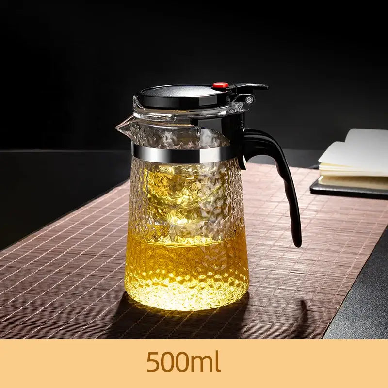 Hammered textured glass tea maker kitchen teapot with black handle