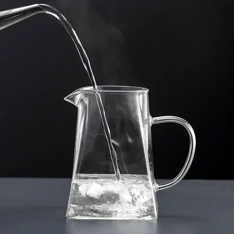 Modern clear glass tea pot with stainless steel filter kitchen set