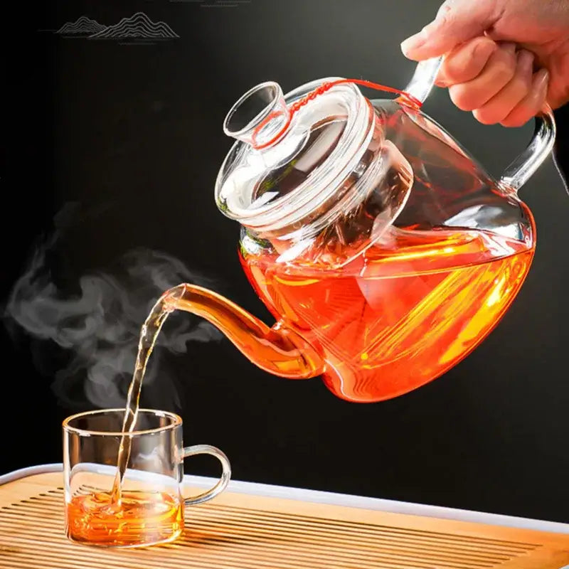 Modern clear glass tea pot set kitchen filterable kettle