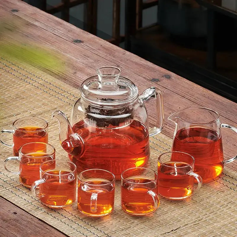 Modern clear glass tea pot set kitchen filterable kettle