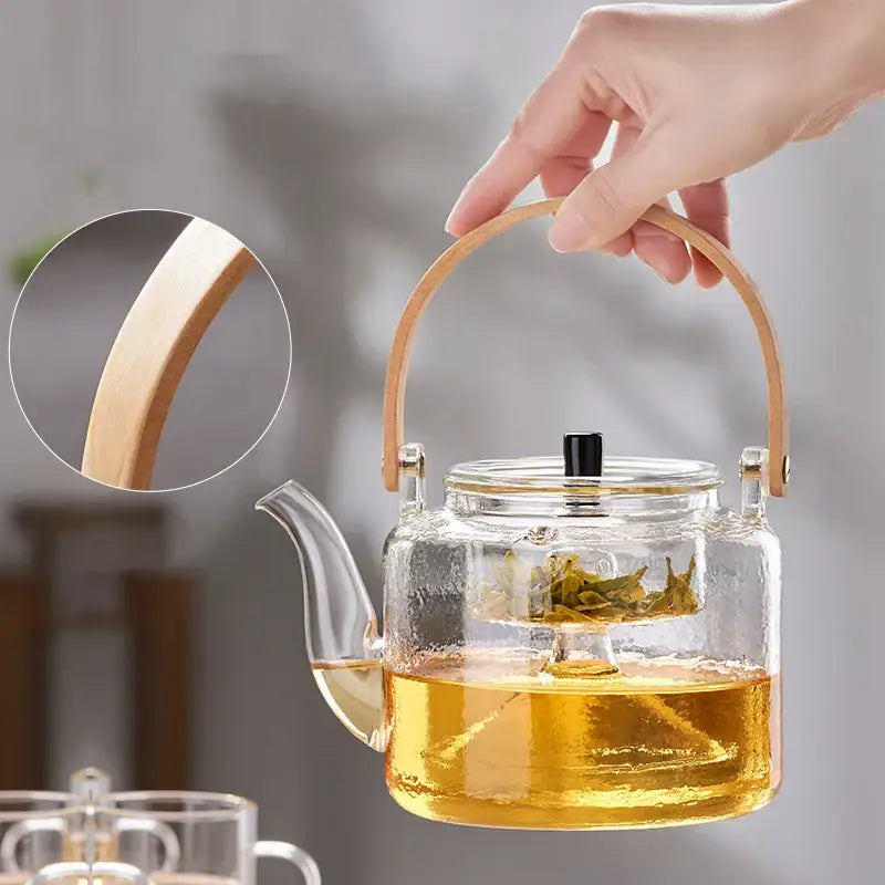 Modern glass tea pot with bamboo handle and electric base kitchen
