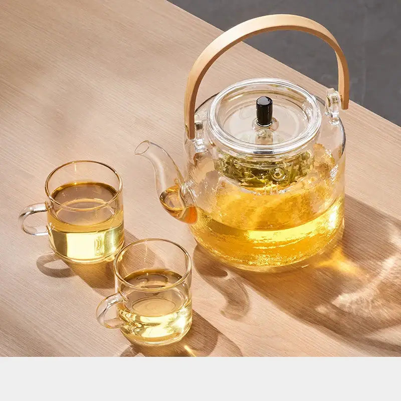 Modern glass tea pot with bamboo handle and electric base kitchen