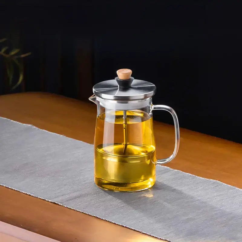 Modern glass tea pot with wood handle kitchen infuser kettle