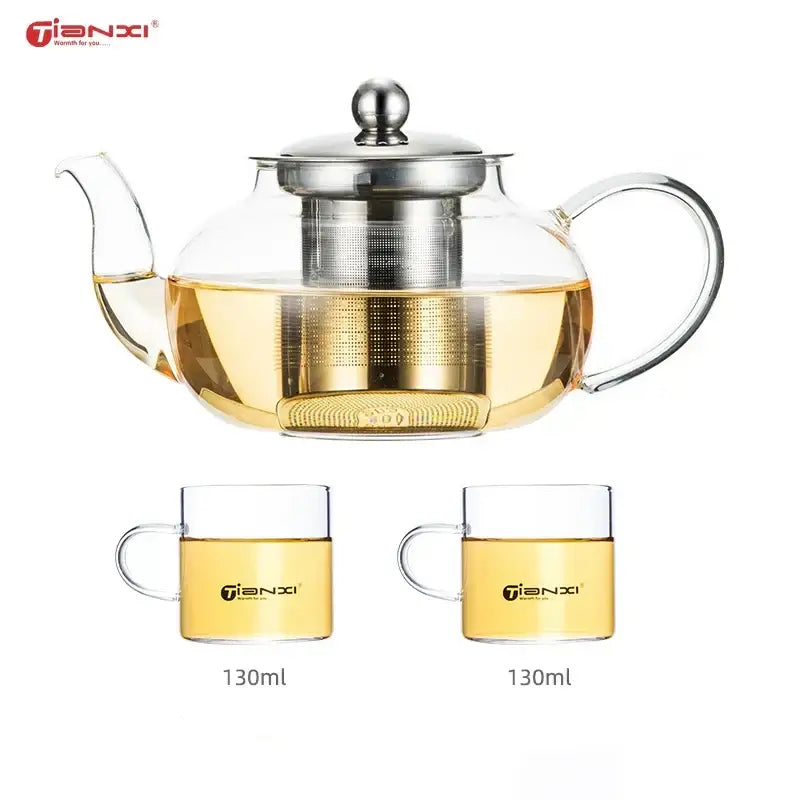 Modern glass tea pot with stainless steel filter kitchen steeper