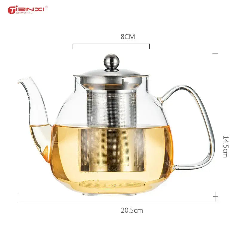 Modern glass tea pot with stainless steel filter kitchen steeper
