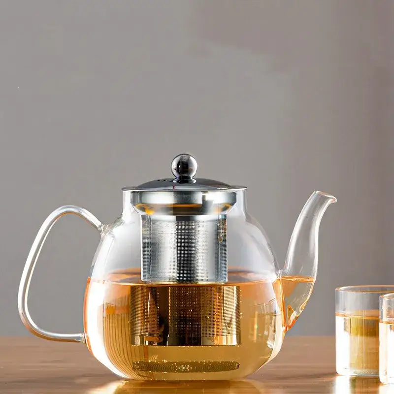Modern glass tea pot with stainless steel filter kitchen steeper