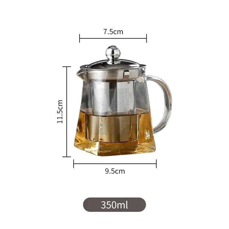 Modern clear glass tea pot with stainless steel infuser kitchen decor