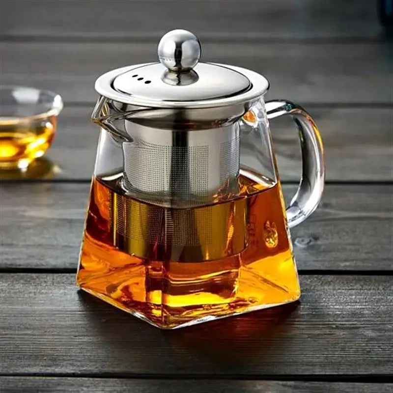 Modern clear glass tea pot with stainless steel infuser kitchen decor