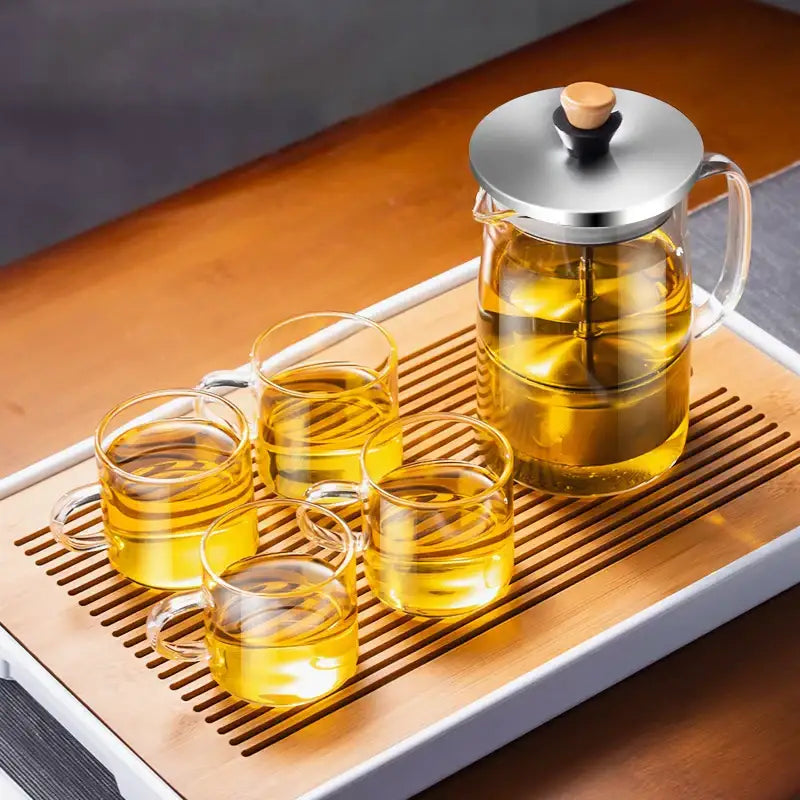 Kung fu style glass tea set with wooden knob dining room teaware
